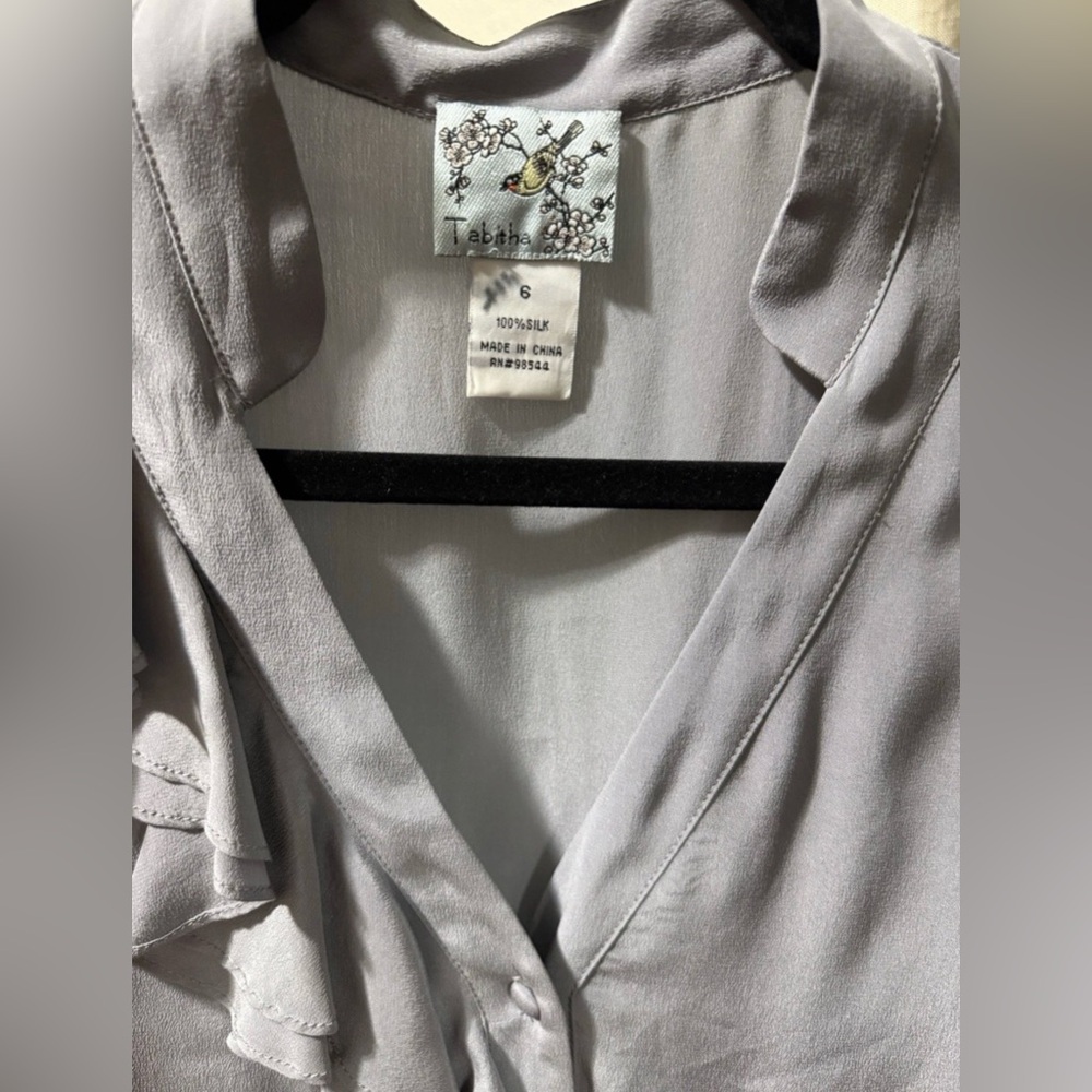 Anthropologie Tabitha Silk Mini Dress Romantic Boho Coquette Ruffle Gray 6 Chic - Picture 14 of 14